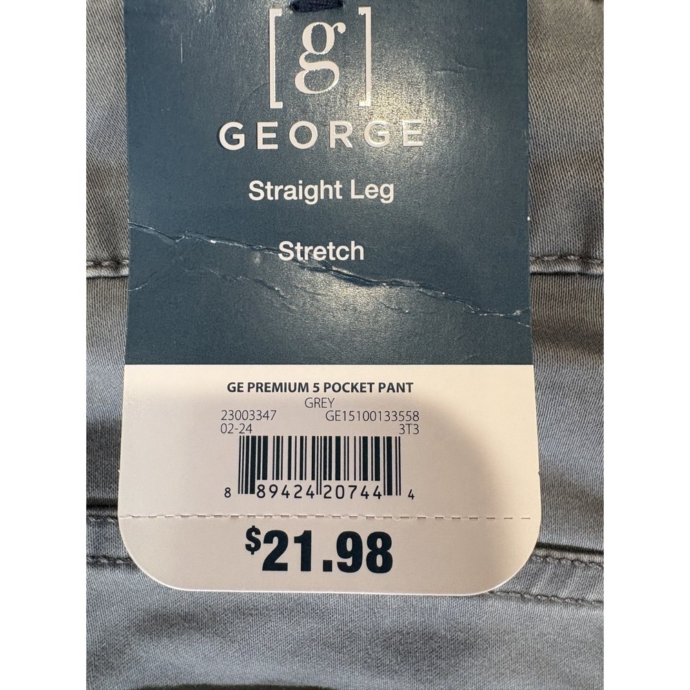George NEW Men's Stretch Premium 5 Pocket Straight Leg Pants Grey Gray NWT - Picture 4 of 4